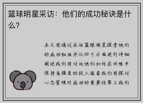 篮球明星采访：他们的成功秘诀是什么？