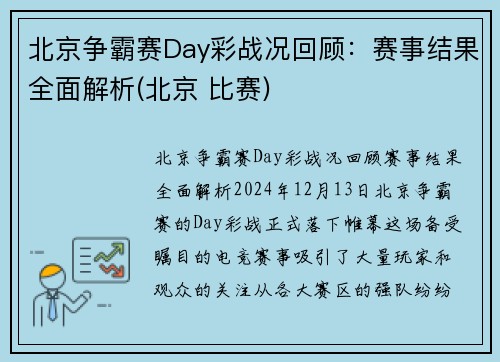 北京争霸赛Day彩战况回顾：赛事结果全面解析(北京 比赛)